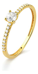 Anel Solitário Ouro 18k - 750 Pedra 3 Mm Zircônias Laterais